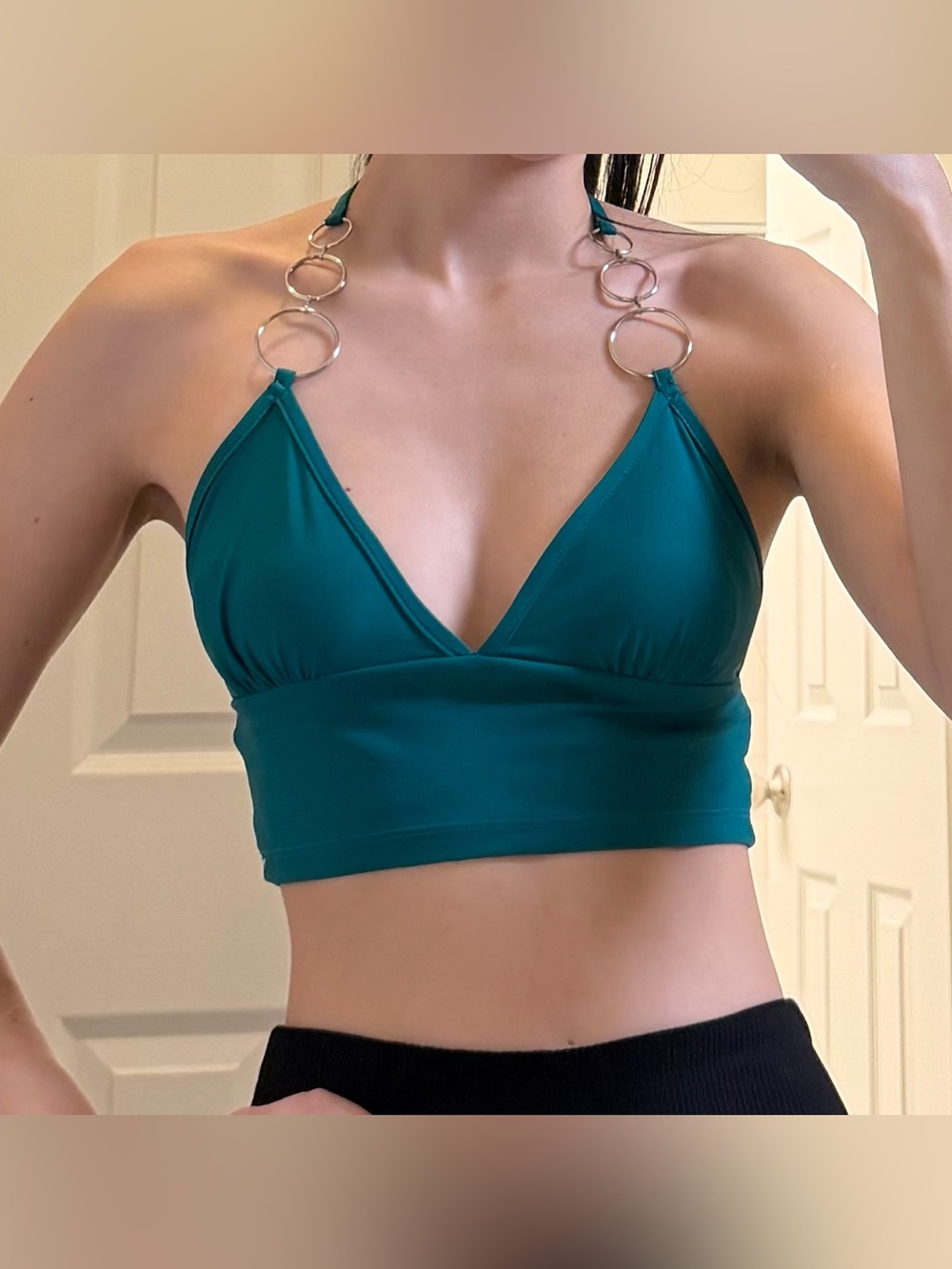 Teal Halter Top with Ring Detail